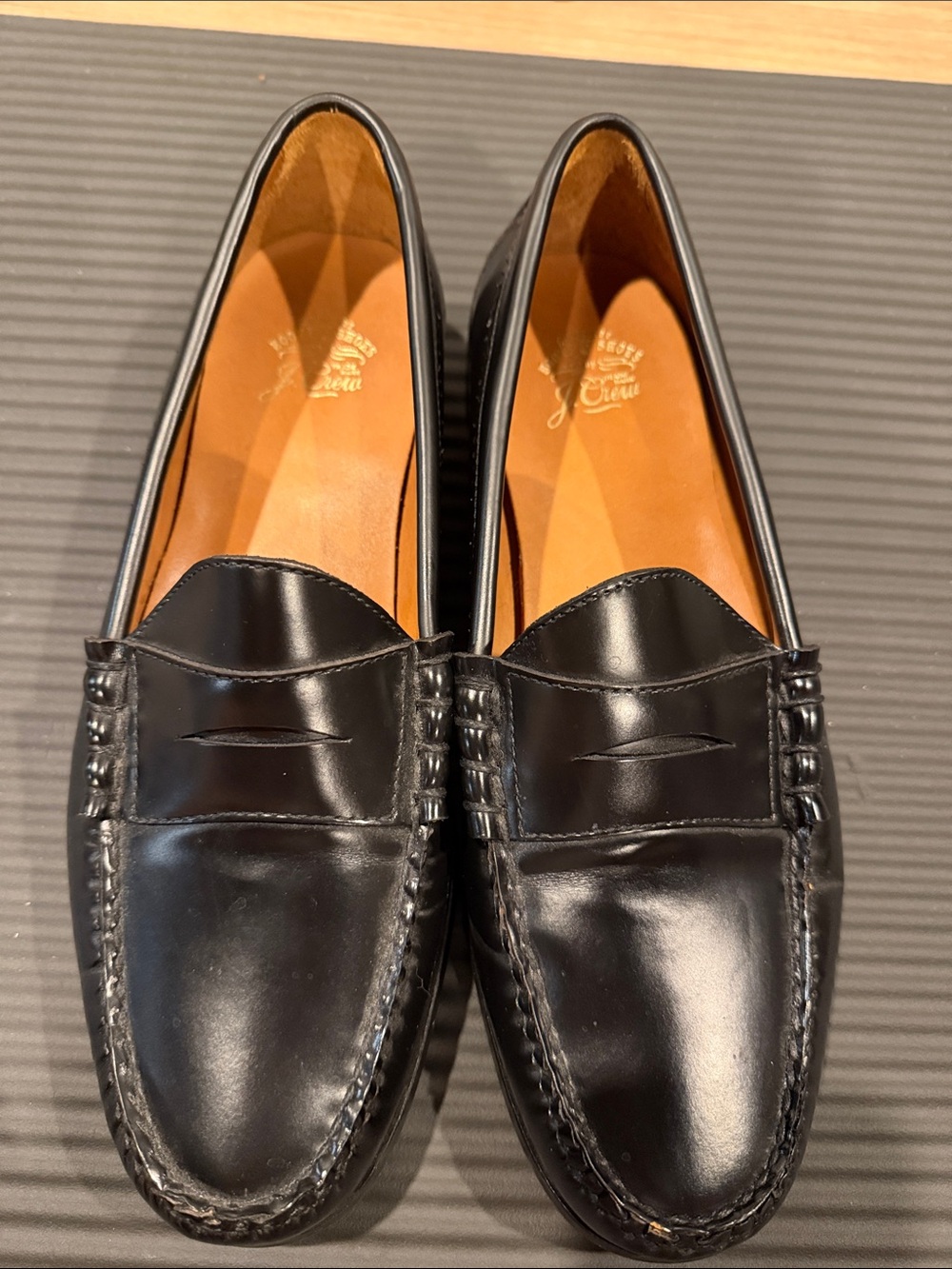 J. Crew Men’s Black Leather Loafers with Tan Leather Insole